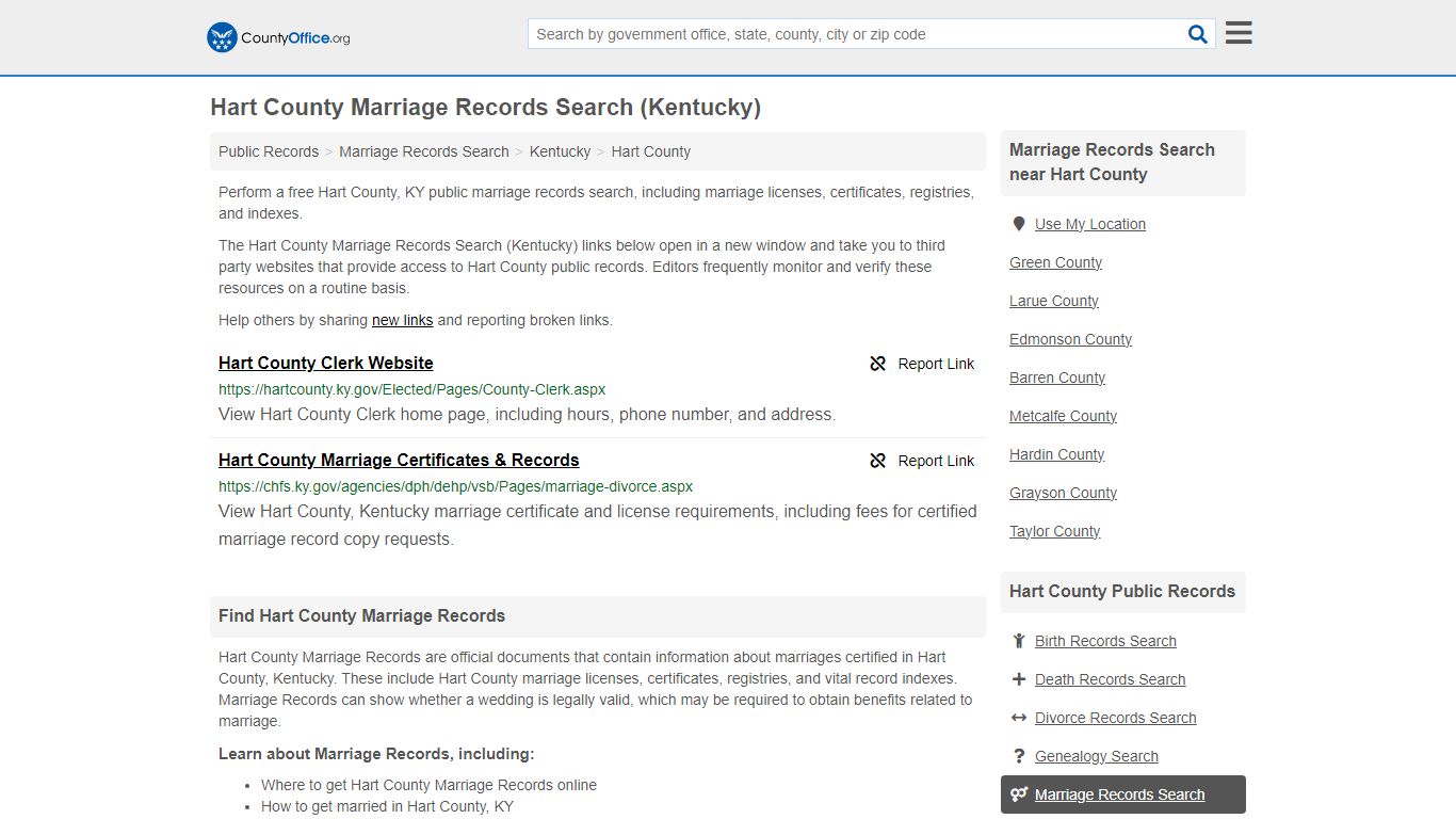 Hart County Marriage Records Search (Kentucky) - County Office