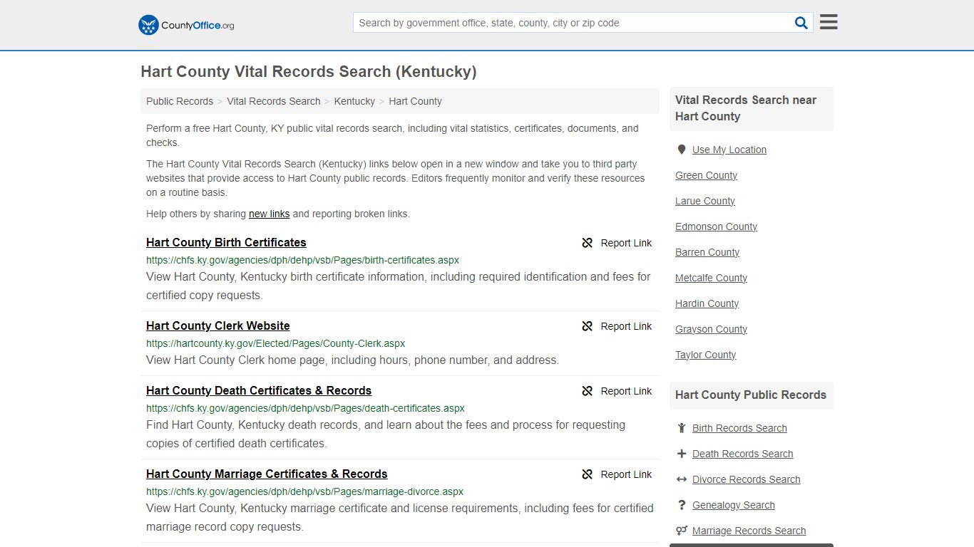 Hart County Vital Records Search (Kentucky) - County Office